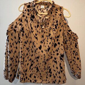 Animal print cold shoulder blouse